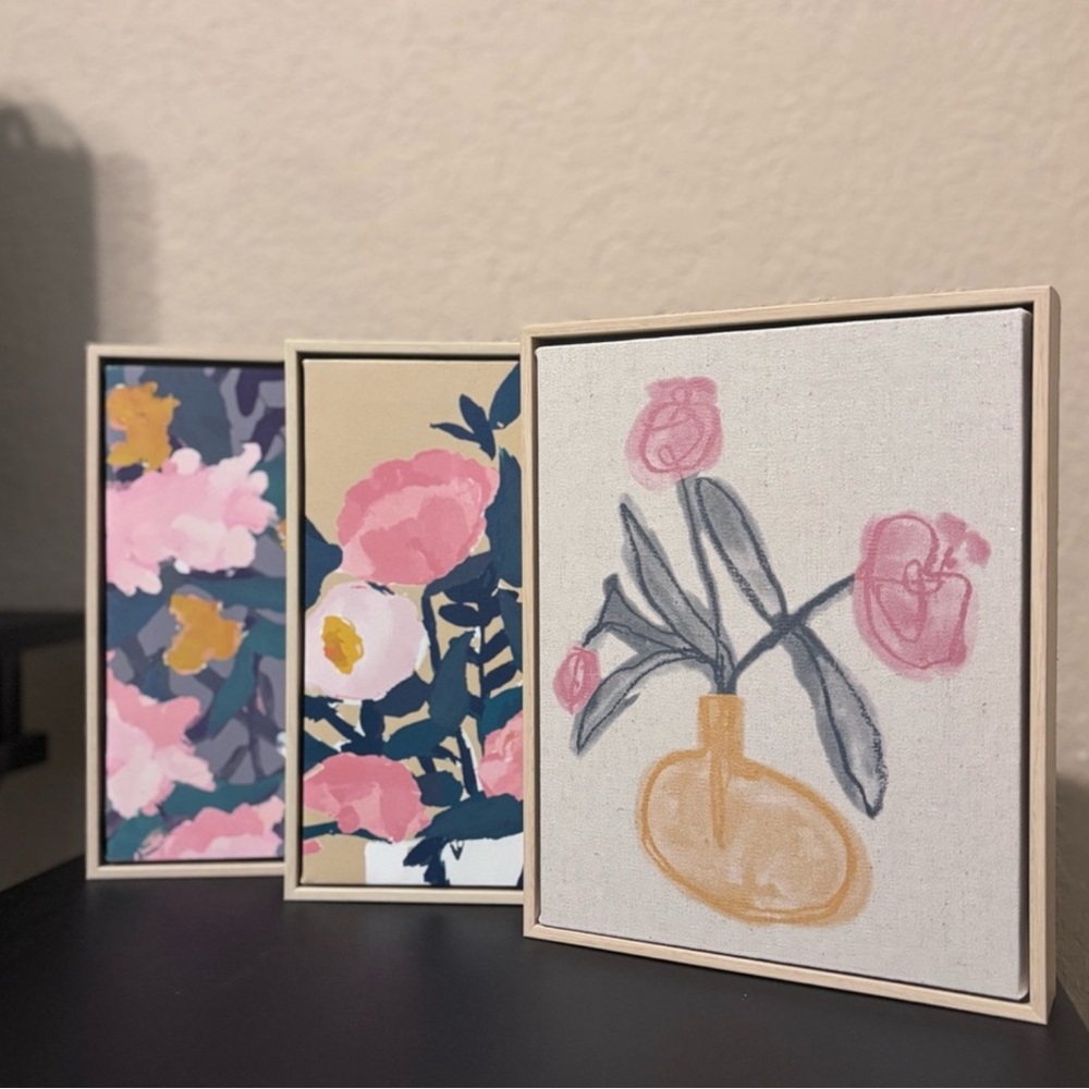 Floral Canvas Art Set - Pink, Blue, and Cream - Picture 2 of 5